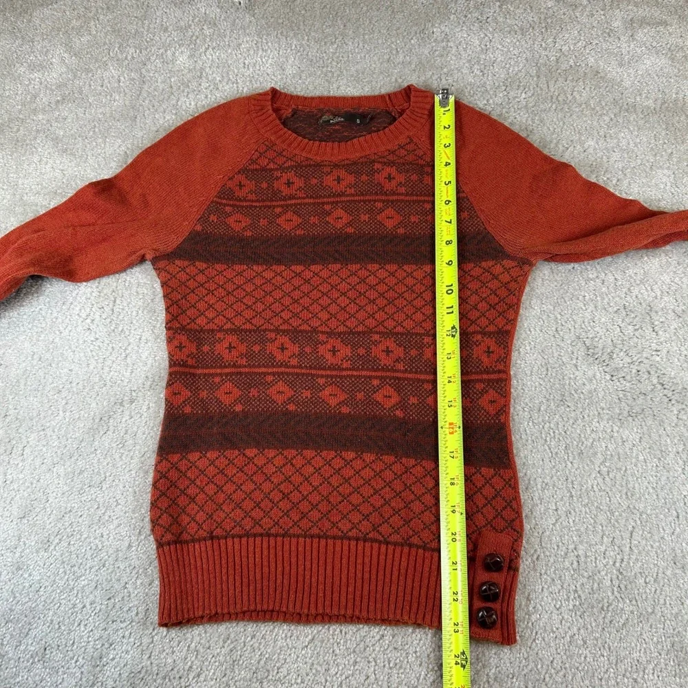 Prana Sweater Women Small Rust Orange Fair Isle Wool Blend Side Button Pullover